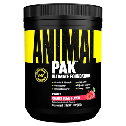 ANIMAL Pak Powder Cherry Bomb – multivitamínico en polvo para deporte y fitness con complejo B, zinc, minerales y aminoácidos – energía, inmunidad y desarrollo muscular, 429 g