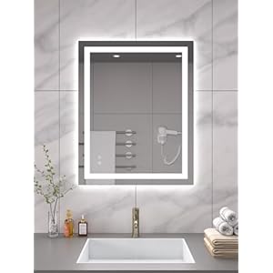 LED Bathroom Mirror, 32″L x 24″W, Various Size Optional, Vanity Mirror with Backlit & Front-Lighted, Stepless Dimmable Wall Mirrors with Anti-Fog, Memory, Shatter-Proof, 3 Color Temperature
