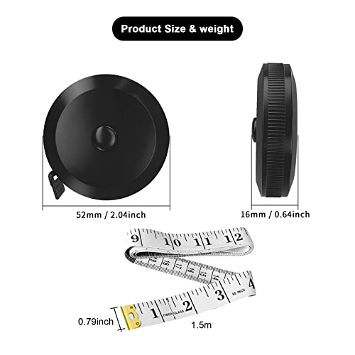 Body Measuring Tape, 2 Pcs Sewing Measuring Tape, Retractable Measurement Tape for Body, Tailor, Sewing, Craft, Cloth (Black,White)