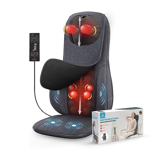 COMFIER Neck&Back Massagers with Heat,Shiatsu Massager Chair with Adjustable Height Pillow,Full Body Massage Cushion for Pain Relief,4 Rolling Nodes&3 Vibration Levels,Gift for Men,Women,Gray -  CF-2113-2