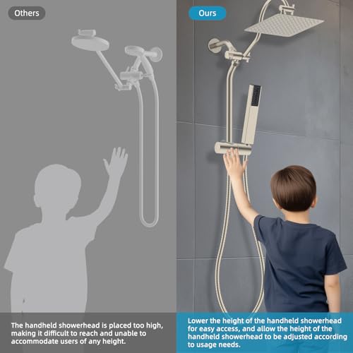 Hibbent Shower Slide Bar with Handheld Shower Head Holder, Stainless Steel Shower Arm Extension Sliding Bar, Height & Angle Adjustment Showerhead Holder, Brushed Nickel - image 3