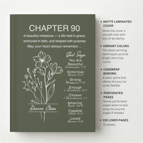 Personalized 90th Birthday Journal, Christian Faith Gift, Custom Name Birth Flower Notebook, Hardcover Floral Diary, 90th Birthday Keepsake for Mom, Dad, Wife, Husband, Grandma, Grandpa, Sister, Brother, Friend - VERSE90_3 - Image 7