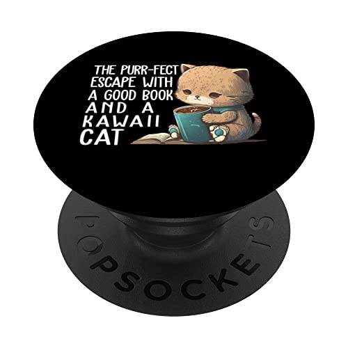 The purr-fect escape Book Lover Book Nerd Librarian PopSockets Swappable PopGrip, Black