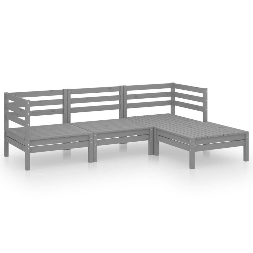 vidaXL - 4 Piece Garden Lounge Set, Outdoor Sofa Set, Solid Pinewood, Weather-Resistant, Rustic Pallet-Inspired Design, Low Maintenance - Grey