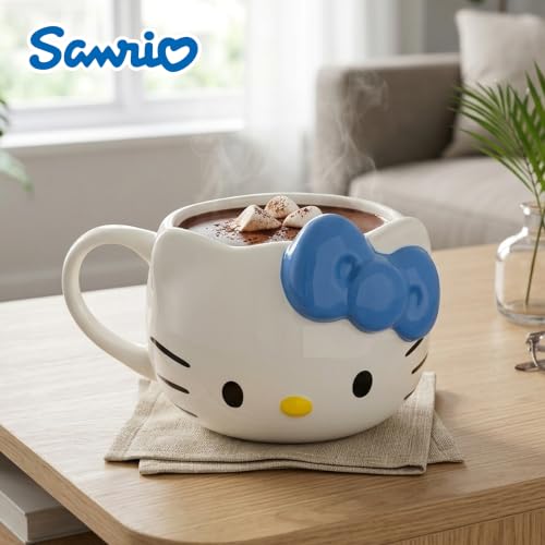 Image of Silver Buffalo Sanrio Hello Kitty Blue Bow, 3D Sculpted Mug, 20oz