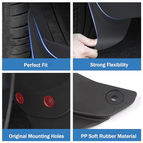 Image of Tesla Mud Flaps for Model Y 2021-2024, Splash Guards No Need to Drill All Weather Winter Durable Protection Tesla Model Y Accessories, Set of 4