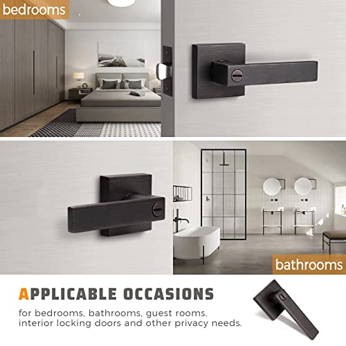 Knobwell 6 Pack Door Handles Bronze, Privacy Door Lever Bed And Bath Leverset Lockset, Left Or Right Handing, Oil Rubbed Bronze Finish 2.07 Lb One Lever #TOP2