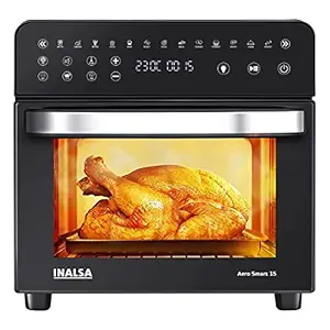 Inalsa Air Fryer Oven Aero Smart-15 L|1700 W-14 Preset Programs|Roast, Reheat, Dehydrate, Bake|Rotisserie & Convection|8 Accessories|2 Year Warranty|Recipe Book, 15 liter, Black |1700 watts