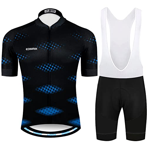EDMRIK Conjuntos de Ropa Ciclismo Hombre Verano, Traje Bicicleta Mangas Cortas Maillot Transpirable y Culotte Ciclismo con 20D Gel Pad Cover