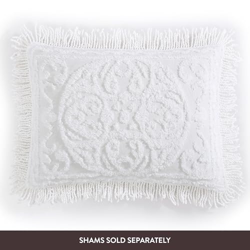Image of Beatrice Home Fashions Medallion Twin Cotton Chenille Bedspread, White
