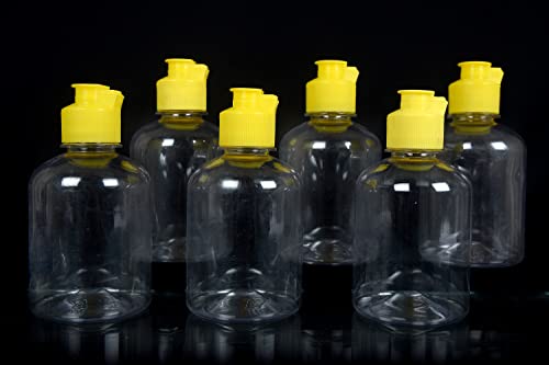 Water Care Technologies BELL Shape Empty Bottle | Yellow Flip Top Cap Bottles | Empty PET Bottles | Multipurpose Uses For Filling & Storage | Transparent Portable Containers / 250ML / Pack of 6