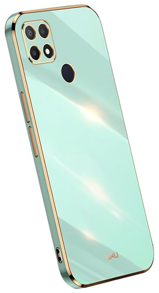 Topme Funda de Silicona para OPPO A15 (6.52' Inches), [ Carcasa Case de Teléfono Estilo Borde Dorado] - Verde