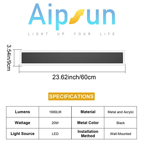 Aipsun 2 Pack Outdoor Led Wall Light,23.6 Inch Led Modern Porch & Patio Wall Sconce Black Exterior Lights Frosted White Acrylic Wall Light Suitable For Living Room,Garage,Bathroom(Warm Light 3000K) #TOP5