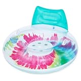 Bestway Schwimmring Tie Dye mit Kopfstütze Ø 106 cm – Großer Pool Schwimmreifen für Erwachsene, mit Griffen & Lehne, für See & Strand, Buntes Design
