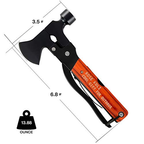 Rose Kuli Camping Accessories Multitool,18 in 1 Multitool Hatchet Gift for Men Women Multitool Camping Axe Hammer Saw Screwdrivers Pliers Birthday Gifts for Dad Husband Boyfriend