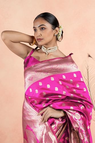Image of Subham Women Saree Chandrakor Paithani Silk Cotton | Soft Daily Wear Golden Zari Sari with Unstitched Blouse