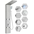 Fuz LED Shower Panel Tower System, 5 Function Stainless Steel Brushed Nickel Shower Tower with Rainfall Shower Head and Handheld, 4 Body Jets and Waterfall Tub Spout, High Pressure Shower Column