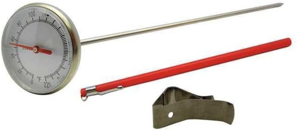 8" Stem Analog Dial Pocket Thermometer, 0 Degrees to 220 Degrees F