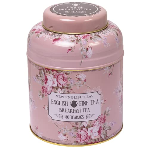 New English Teas Vintage Floral Tea Caddy with 80 English Breakfast Teabags