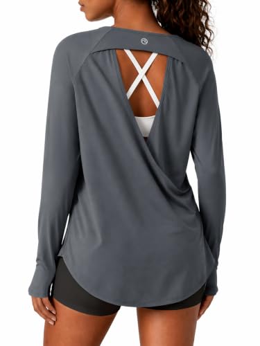 Aoysky UPF 50+ Long Sleeve Womens Sun Shirts Open Back Workout Tops