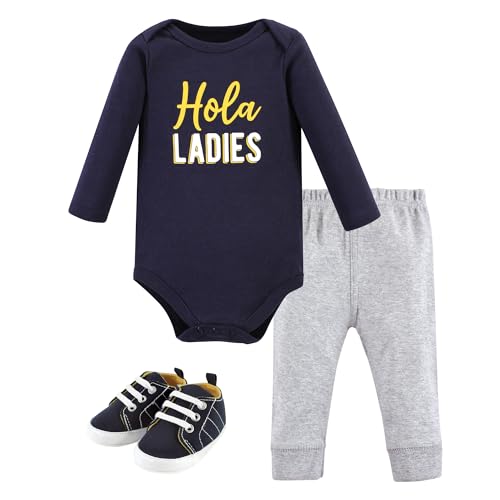 Image of Hudson Baby Unisex Baby Cotton Bodysuit, Pant and Shoe Set