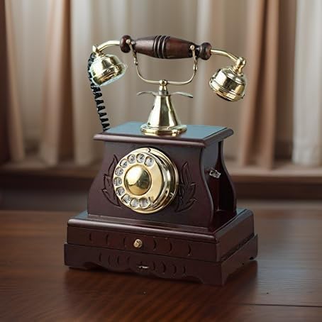 Antique Landline Telephone with Decorative Table Top and Vintage Retro Dial Wooden Base by VintiquE Vintage Collection