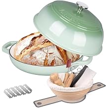 VORRINGARD Enameled Cast Iron Dutch Oven Pot with Lid, Bread Oven for Sourdough Bread Baking, Dutch Ovens with Bread Proofing Basket& Baking Supplies Set, 6 Quart, Green