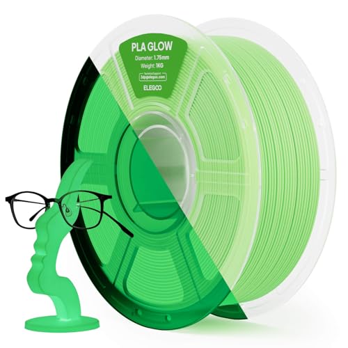 Image of ELEGOO PLA Filament Glow in the Dark Glow Green 1KG, 1.75mm 3D Printing Filament Luminous Color 1kg(2.2lbs) Spool Fits for Most 3D Printers