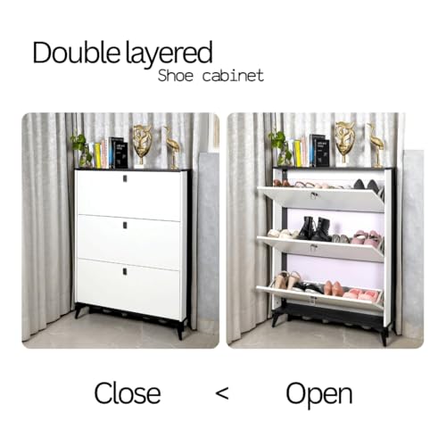 Image of The Artment your artistic apartment Slimline 3 Drawer Shoe Cabinet, MDF Material - Space Saving Shoe Storage Organizer for Hallway & Entryway | Modern Footwear Stand | Home Furniture (90x17x118 cm)