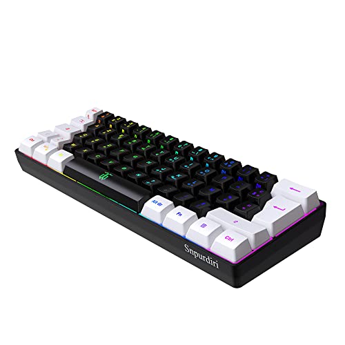 Snpurdiri Clavier Gaming AZERTY 60 Poucent Blanc et Noir Filaire RGB Rétro-éclairé, Mini Clavier Gamer Ultra-Compact à 61 Touches pour Gaming, PC/Mac, Dactylographe,...