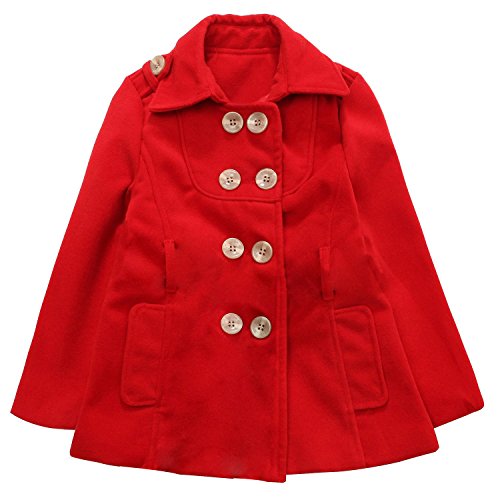 Richie House Big Girls' Double-Breasted Overcoatwith Belt Rh1288-B-7/8 Red #TOP17