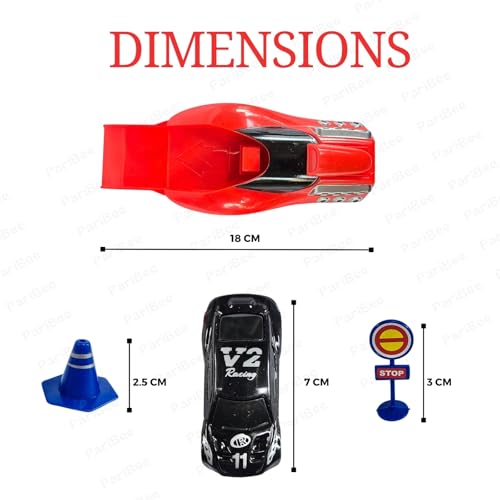 Image of Rapid Launcher Play Set Toy - Red /Blue - High-Speed Car Launcher with 4 Die Cast Metal Stunt Cars, 3 Stoppers & Stop Sign | Racing Game for Kids | Master Racer Sports DieCast Car Toys