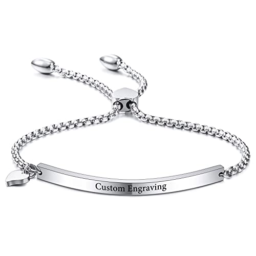 INBLUE Personalized Bracelet Engraving Name Date for Women Custom Stainless Steel Bangle with...