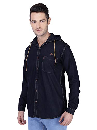 Image of Kuons Avenue Men's Denim Hooded Casual Shirt | Full Sleeve | Regular Fit | Hooded Collar - Stylish Everyday Wear
