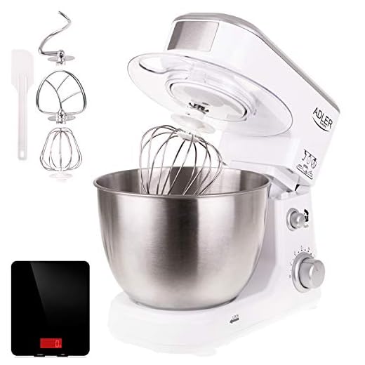 Adler Batidora Amasadora repostería Profesional Robot Cocina Orbital, 6 velocidades, 4 litros, 1000W MAX, Blanco + báscula Cocina