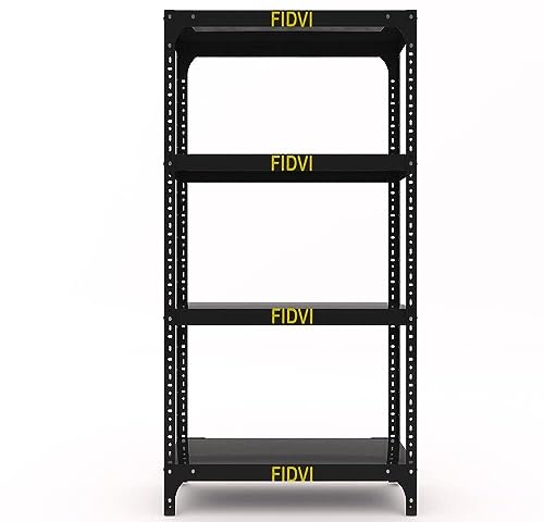 Image of Space Saving Multipurpose Rack Slotted Angle Metal Rack | Easy to Assemble Rack || SR-007 11249 12 inch D X 23 inch L X 36 inch H 4 Shelf 24 Gauge Shelf 20 Gauge Angle Powder Coated (Black)(Pack of 1)