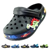 Zuecos Niño Niña Sandalias Cangrejeras de Playa Antideslizante Respirable Zapatillas de Piscina Jardín Zapatos Verano Chanclas Negro Dinosaurio 25