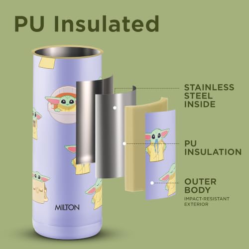 Image of Milton Steel Force 900 Thermoware Water Bottle 600 ml with One Touch Safety Lock & Twin Lid Sip or Gulp, Long Hours Hot & Cold, Leak Proof, ISI Certified, PU Insulated, for Kids, Gym, School, Lavender