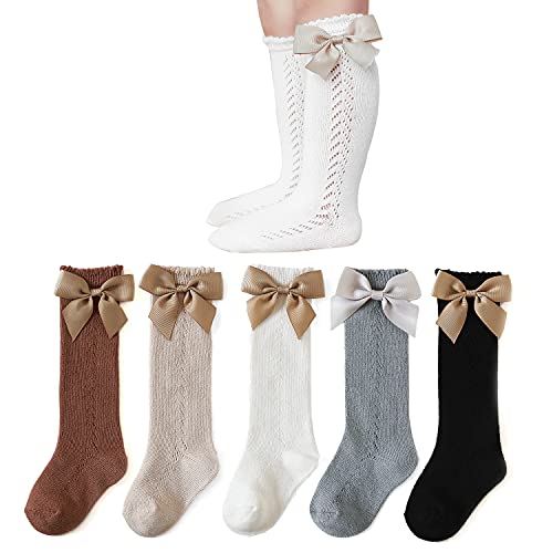 Image of EPEIUS Baby Knee High Socks - Baby Girls Seamless Tube Ruffled Stockings Cotton Long Socks Over the Knee Sox 0-6 Years