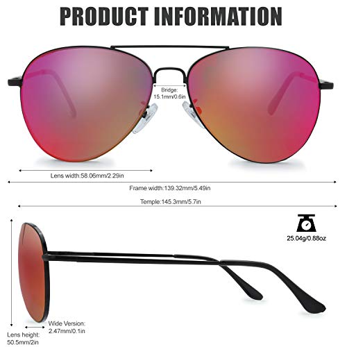 Image of The Fresh Classic Aviator Sunglasses for Men Women, Metal Frame Mirror Lens, Pilot Style, Includes Cleaning Cloth, Pouch