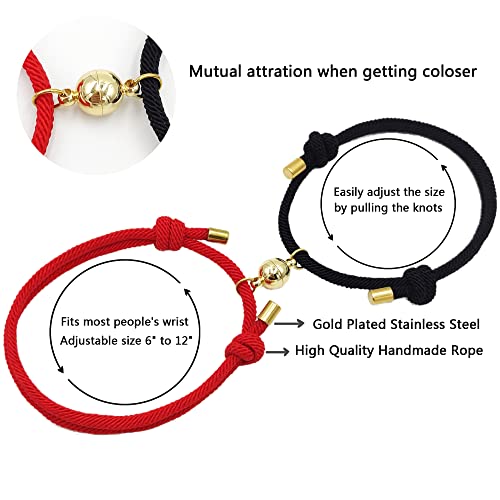 Wentaini Magnetic Couples Bracelets For Women Men Gold Magnetic Love Matching Bracelets For Couples Him And Her Boyfriend & Girlfriend Friendship Bracelets For Boys Girls Best Friends, Red & Black #TOP1