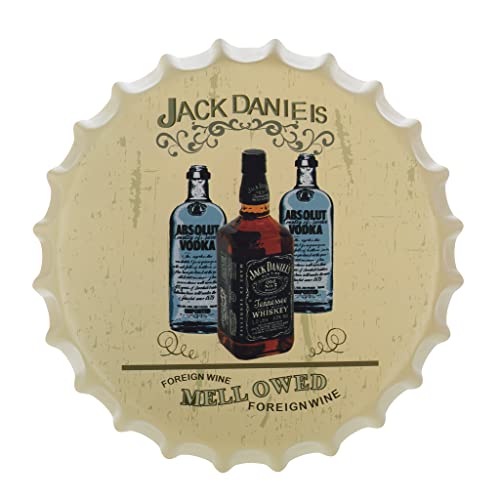 Image of EAZYWAGON Decorative Metal Bottle Caps Wall Sign Plates - 14X14 Inches - JD beer brand-Mellowed | Metal Wall Hanging Bottle Cap for Home, Farmhouse, Bar & Cafe Decoration | Vintage & Retro Look Plaque