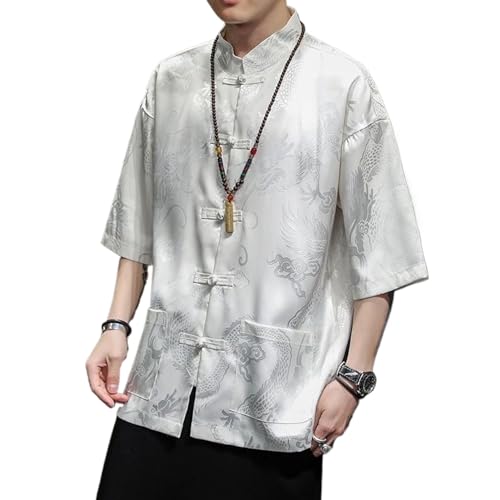Chemise dragon chinois WOLONG à manches mi-longues pour costume Tang chic