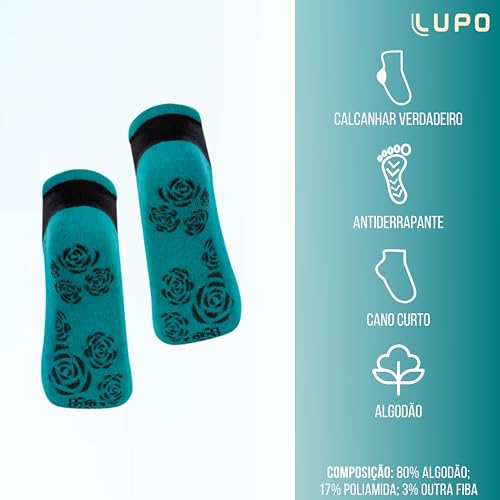 Kit 04 Meias Lupo Sapatilha Antiderrapante Pilates Feminino Adulto | 2 Azul Turqusesa - 2 Pink | 34-