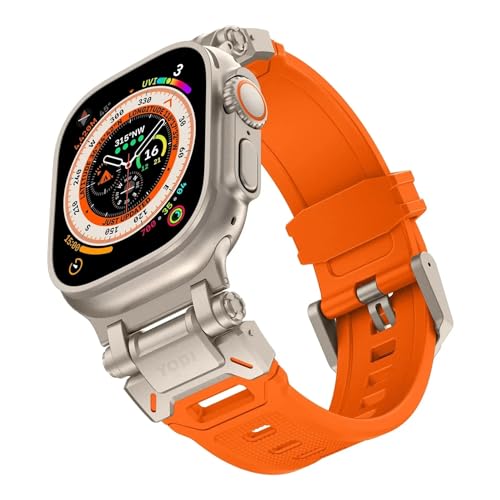 Image of YODI Armor Designed Strap Band Compatible with Apple Watch Ultra 2 Replacement Armour Band With Durable Metal Connector for iWatch Ultra Series 9 /8 /7 /6 /5 /4 /3 /2 /1 SE, 49 /45 /44 /42mm (ORANGE)