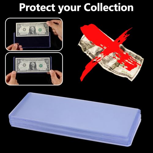 60 PCS PVC Transparent Bill Money Holders, Top Insert Currency Sleeves, Clear Banknote Protector Waterproof Money Display Cases for Regular Bills, Collectors, 6.8 x 2.9 Inch