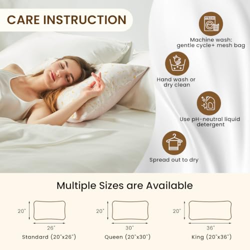 Image of THXSILK Set of 2 Natural Mulberry Silk Pillowcase for Hair and Skin, Grade 6A+ Mulberry Silk, Durable, Soft and Breathable Silk Pillow Case (King 20 inchx36 inch, Peachy Beige Constellation Pattern)