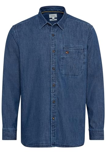 camel active Herren Jeanshemd - Reine Baumwolle, Kentkragen, Regular Fit, Mit Logostickerei auf Brusttasche - Zeitlos und Bequem Dunkelblau Menswear-XL