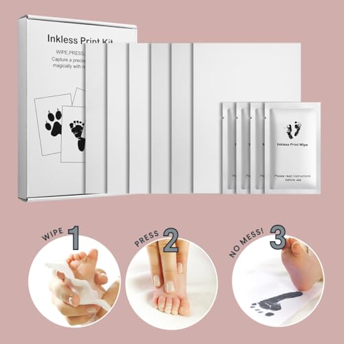 Image of Premium Inkless Plain A5 Cards Kit - Elegant Baby Hand and Footprint Keepsake Set with 6 Luxurious A5 Sized Cards, 4 Inkless Towelette - Non Toxic and Safe (Black)