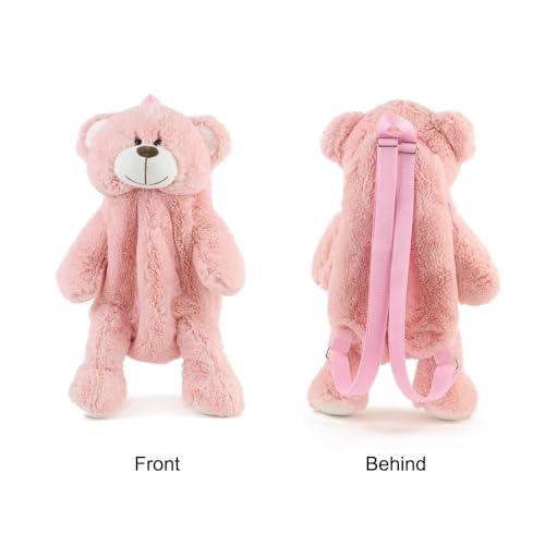 Image of Women Animal Teddy Bear Plush Backpack with Adjustable Straps (Pink Bear)